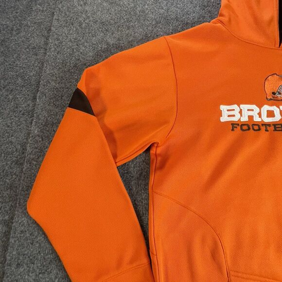 Reebok Cleveland Browns Hoodie Mens Large Orange NFL OnField Pullover Sweatshirt - Picture 8 of 16